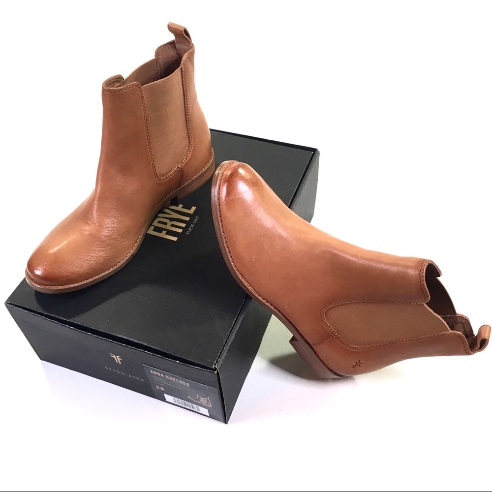 Frye Leather Anna Chelsea Boots in Camel Brown